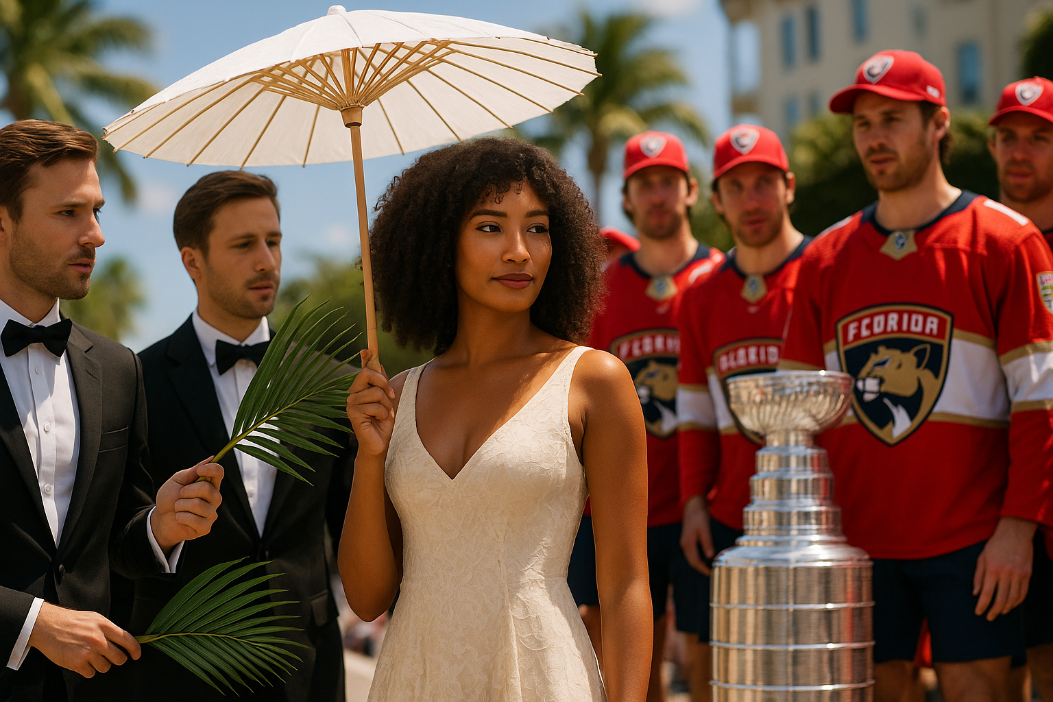 Jenna Beck the black beautify distracts all the white men at the Florida Panthers parade