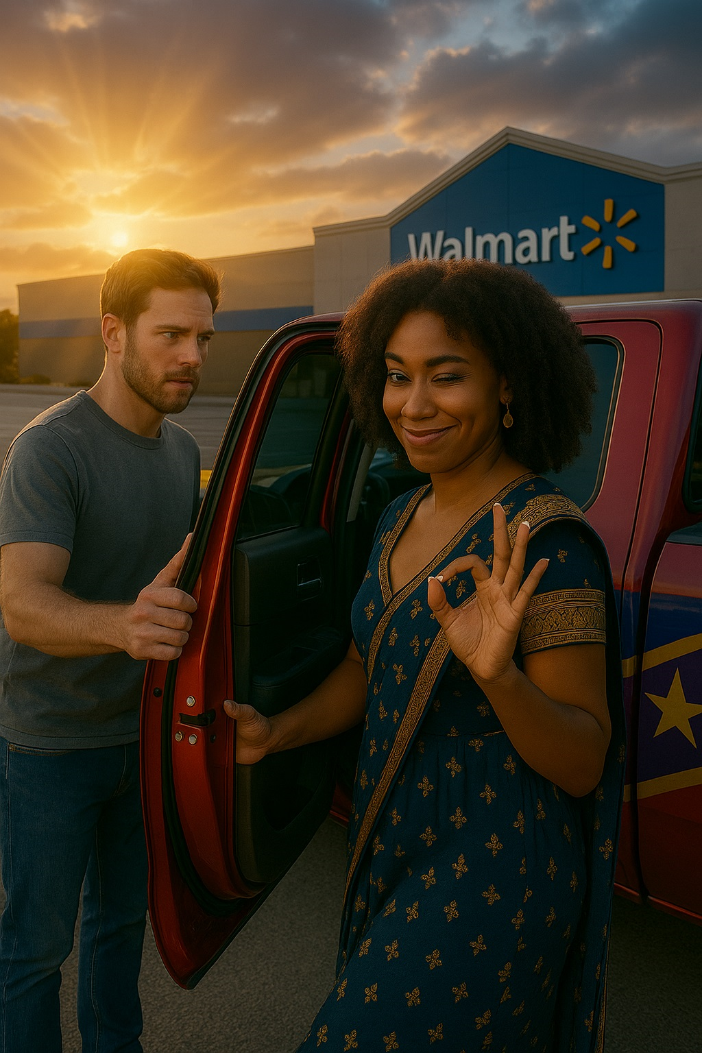 Jenna Beck leaving walmart with a white guy with a bwc in his pickup truck